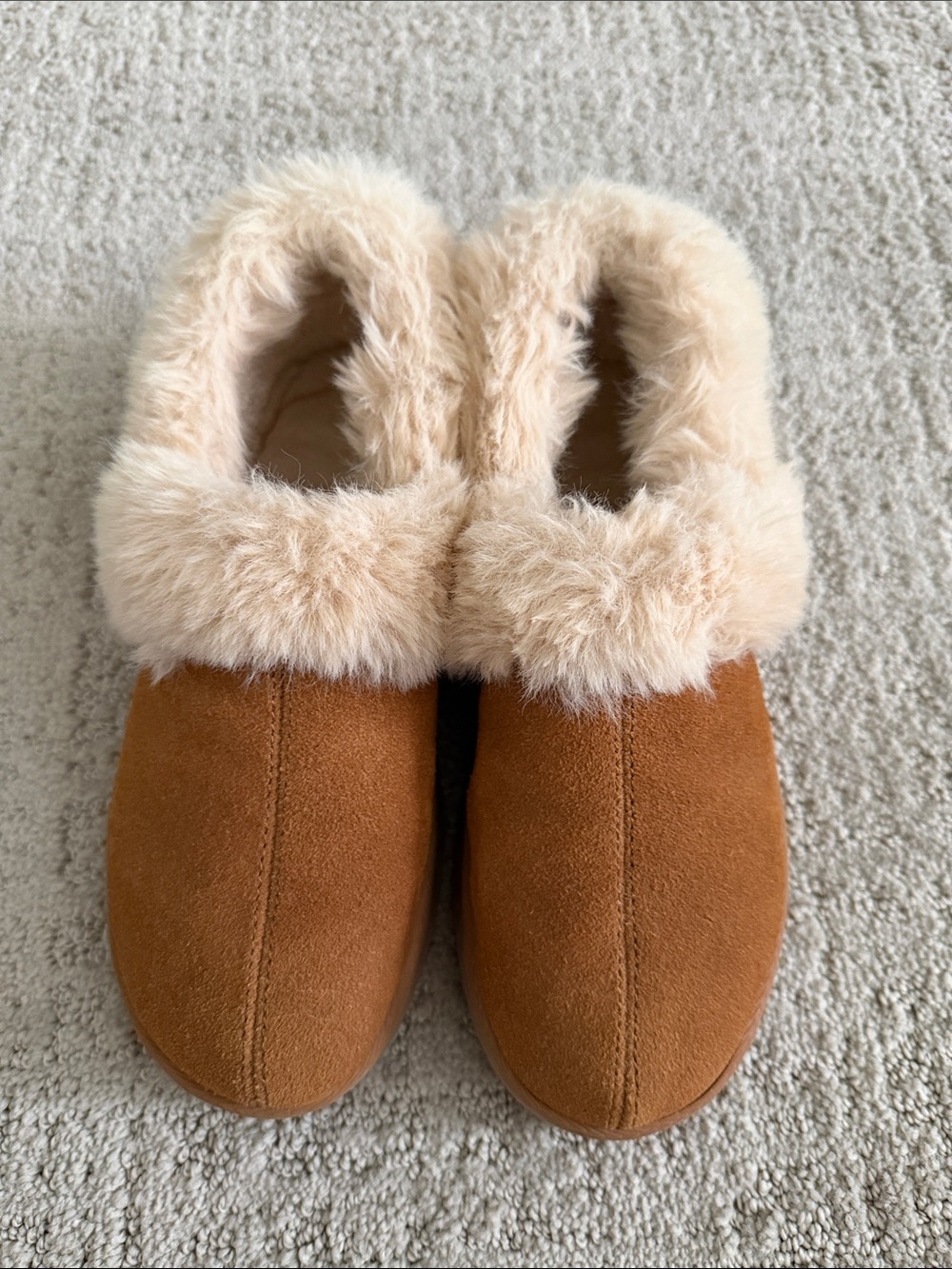 Style & Co. Chestnut Faux-Suede Slippers w/Cream Faux-Fur Cuff | Size 7
